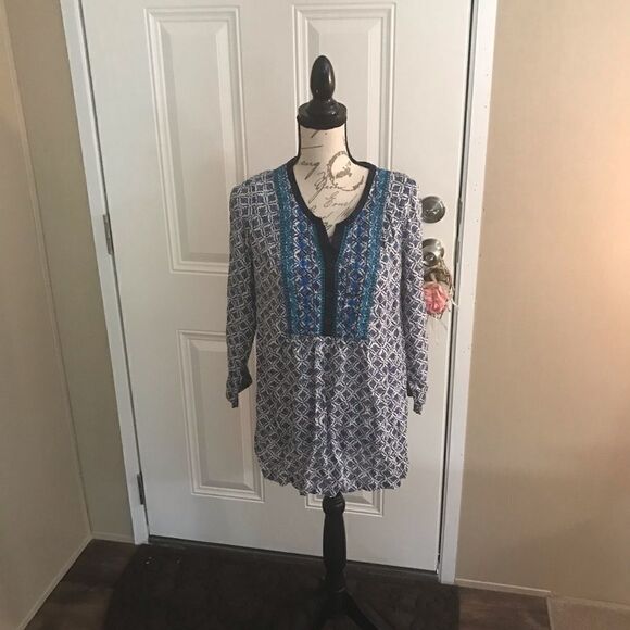 Lucky Brand Boho Blue Print Top Women XS - Picture 5 of 10